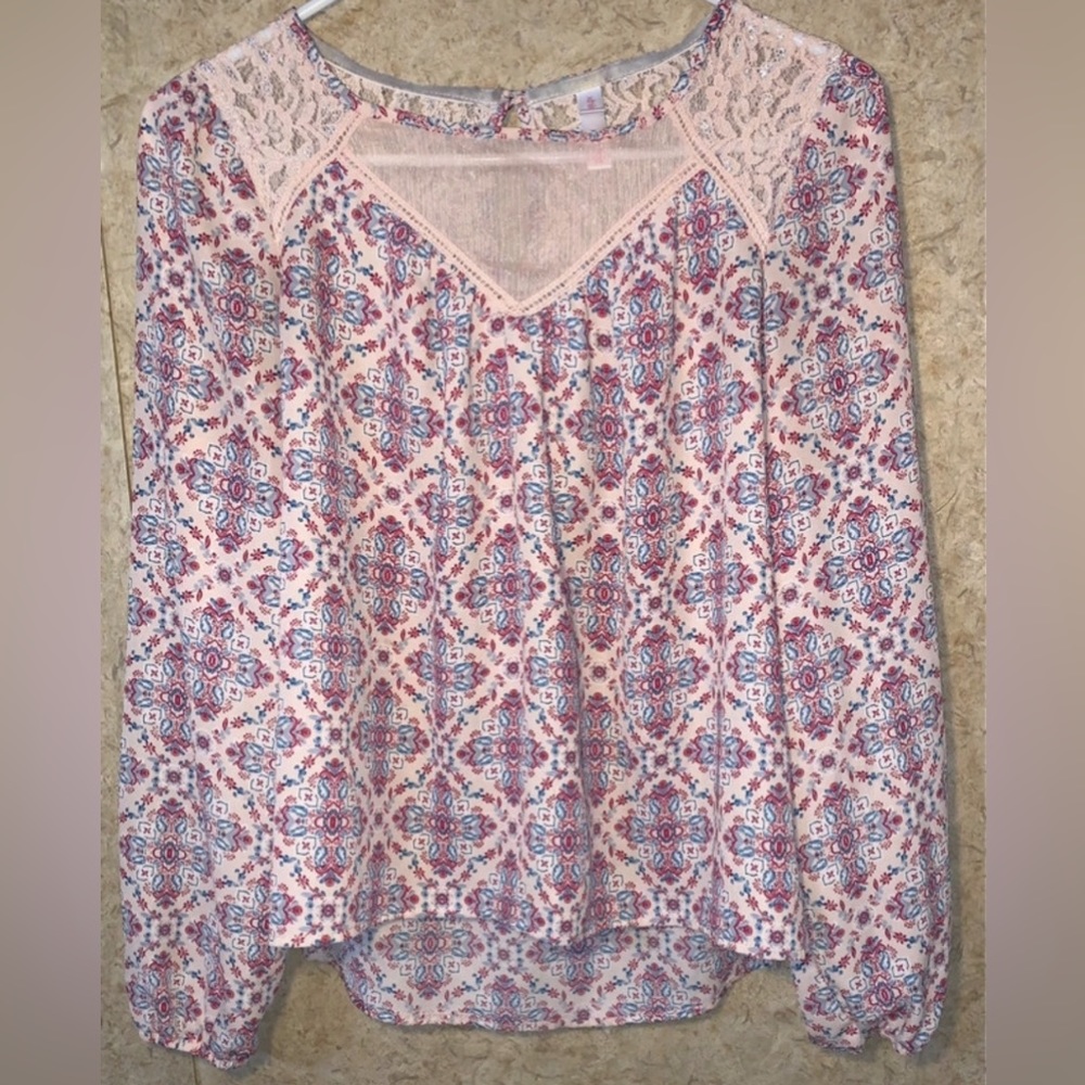 Xhilaration Women’s Small Petite Blouse Pink Long Sleeve Office Formal Top